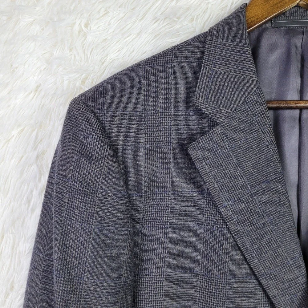 Vtg 90s Ermenegildo Zegna Grey Glen Plaid Wool Cashmere Blazer Sport Coat 42R